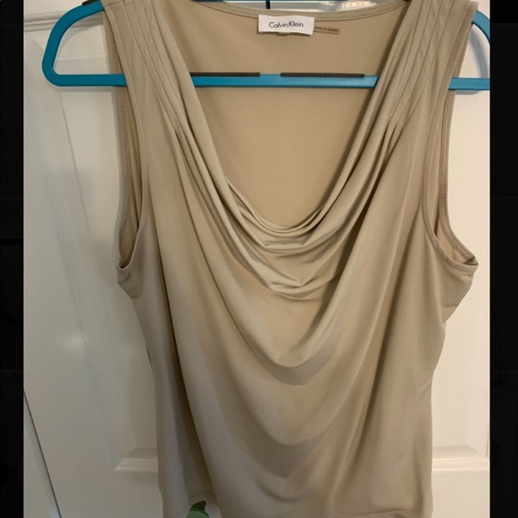 Calvin Klein Beige Sleeveless Cowl Neck Tank Top Blouse - Picture 2 of 3